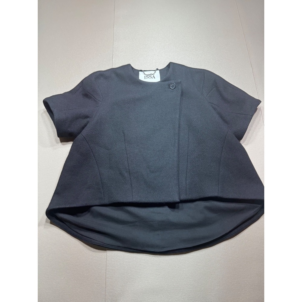 ISSA London Black Wool Blend Short Sleeve Cape Jacket High Low Hem US‎ 2 UK 6